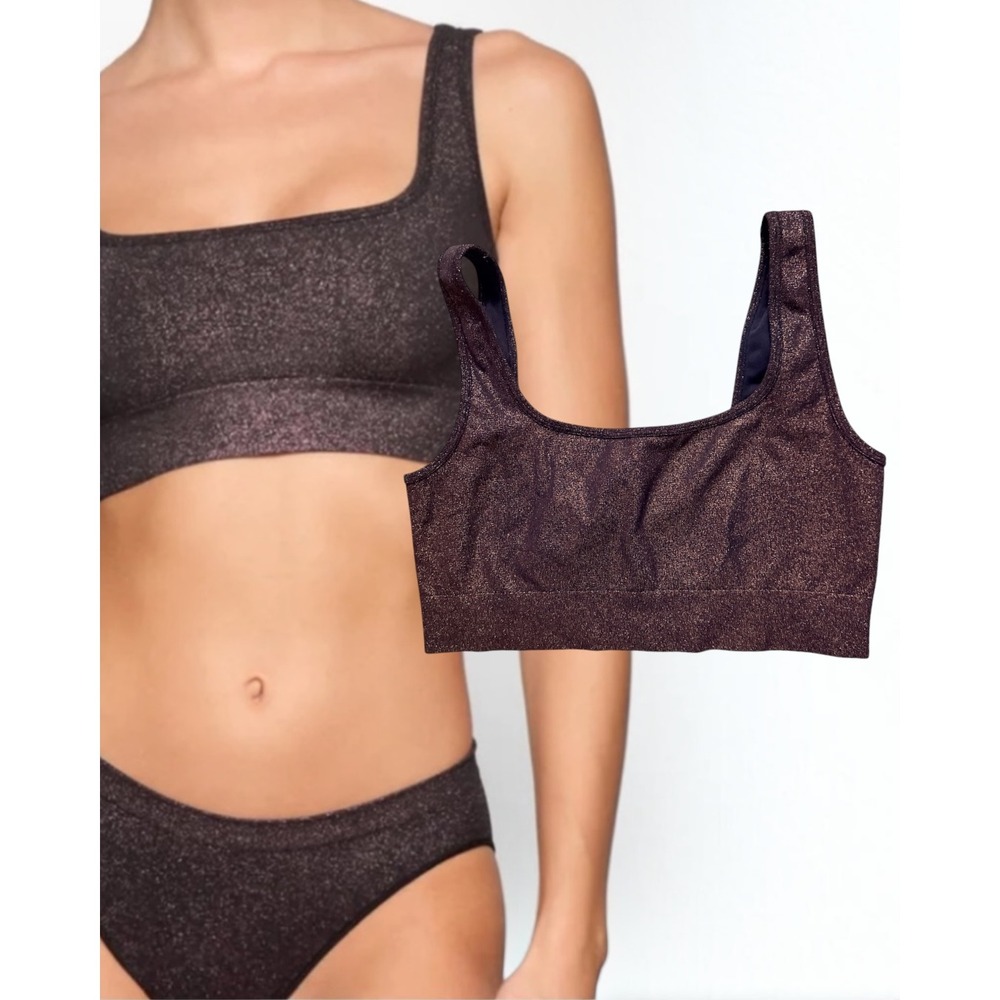 SKIMS Bralette Lurex Scoop Neck Metallic Copper XL